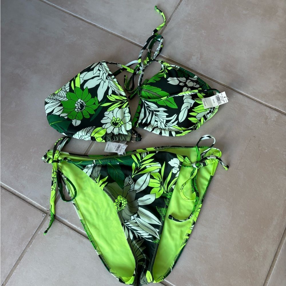 aerie Green Tropical Tie-Side Swim Bottoms
